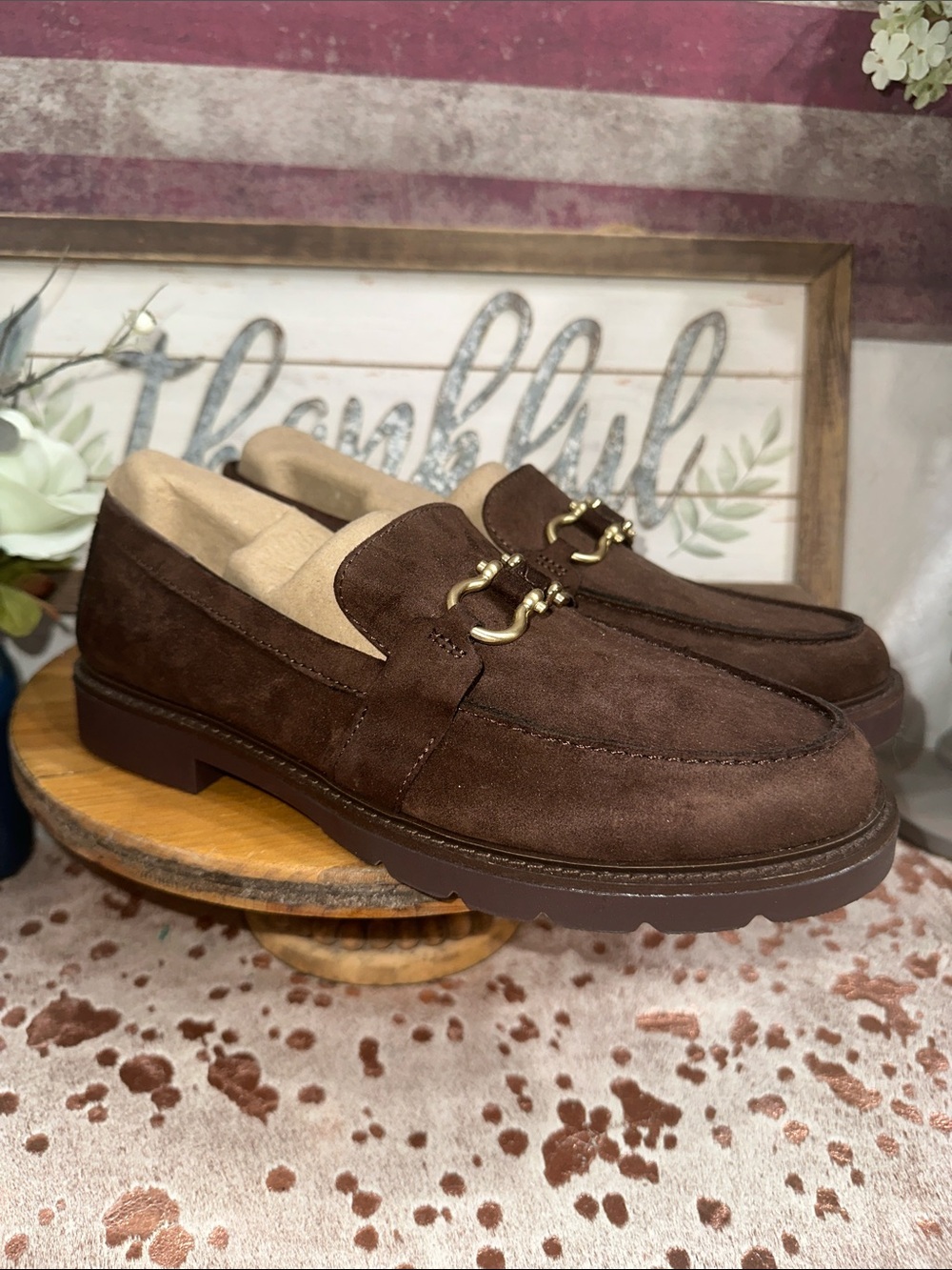 Anne Klein Dark Brown Suede Horsebit Loafers